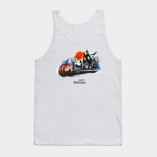 Halloween Scary House Pumpkin Tank Top